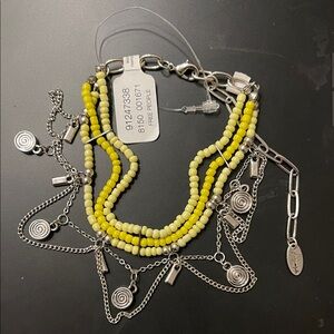 FREE PEOPLE Yellow and Silver Beaded Ankle Bracelet